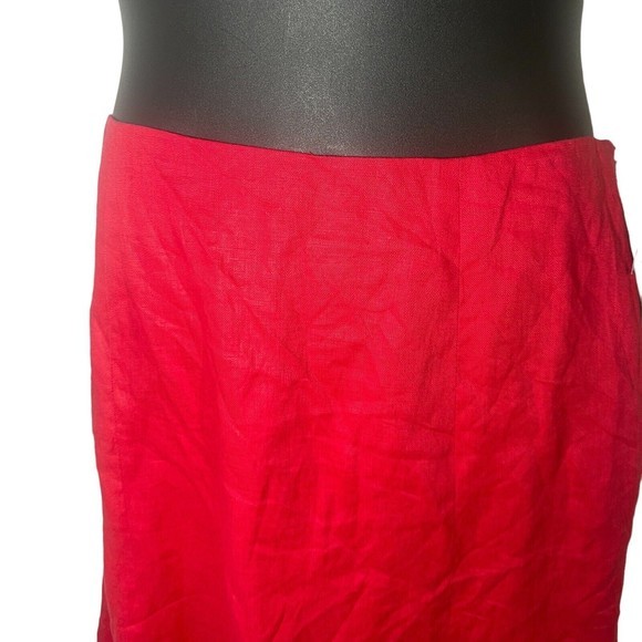 Chaps 100% Linen Tulip Hem Skirt A-line‎ Bright Red Side Zipper Lined Sz 14 NWT - Picture 9 of 9